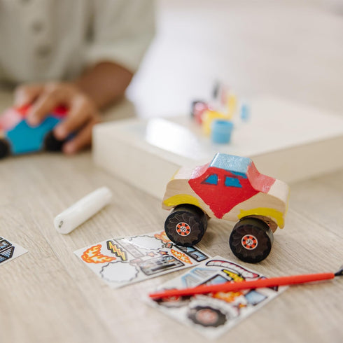 Melissa & Doug Decorate-Your-Own Wooden Craft Kits Set, Race Car and Monster Truck.