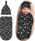 Goth Baby Stuff,Newborn Swaddle Blanket Black Baby Swaddle Blanket,Swaddle with Beanie Hat Set, Baby Stuff Newborn Receiving Blanket for Baby Boy Girl Swaddles Wrap for Babies