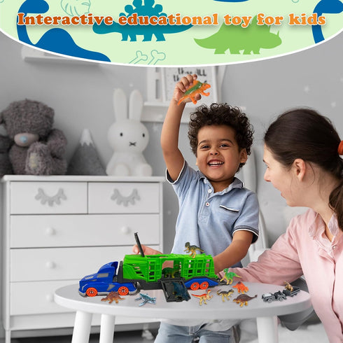 13 in 1 Dinosaur Toys for Kids 3-5, Carrier Truck Toys for Dinosaur Transport, Birthday Gifts for Toddlers