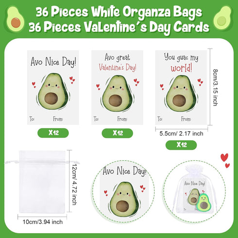 36 Sets Valentine Favors for Kids - Creative Avocado Eraser Fruit Pencil Erasers with Valentine's Day Cards