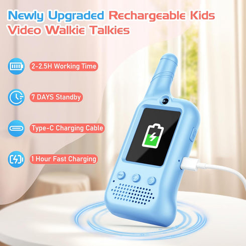 Acortjl 2 Pack Video Walkie Talkies for Kids, Rechargeable Kids Walkie Talkies with HD Camera & Voice Changer Long