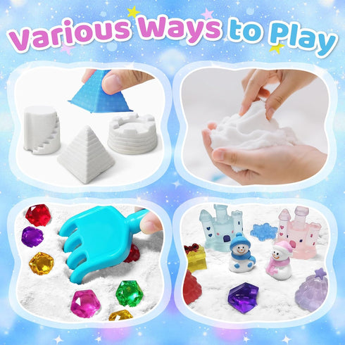 Set, 3 4 5 6 7 8 9 Aocii Kids Sensory Bin Sand Kit, Winter Fairy Tale Theme Sand Play Toddlers Sandbox, Role Pretend