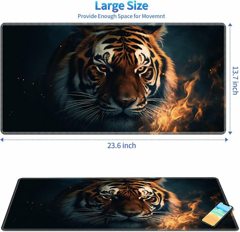 MTG Playmat, 24 x 14 Inches Game Mat for TCG and Card Games, Non-Slip Base with Stitched Edges, Tiger