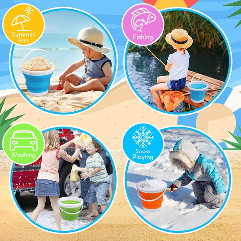 Umnodobn 3L Set Swimming Set Silicone Beach Foldable Buckets Toys Halloween Bucket, Jumbo Sand Pails Bucket with Mesh