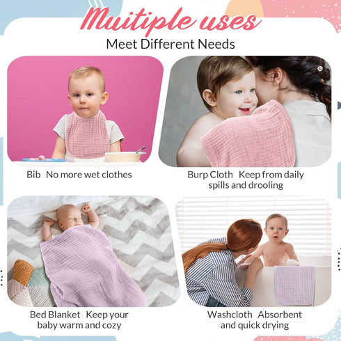 Hahafelt 6 Set, Pcs Muslin Hooded Bath Towels Washcloths and Bibs Muslin Cotton Baby Towels Absorbent Hooded Blanket