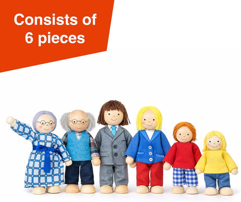 Set 6 3+ Goki Dollhouse Family - Poseable Mini Dolls for Dollhouse Accessories - Ages Wooden Figurines for Imaginative