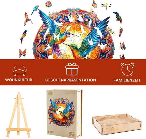 Wooden Puzzles for Adults - Hummingbird Wooden Jigsaw Puzzles, Unique Animal Shape, Christmas Gifts