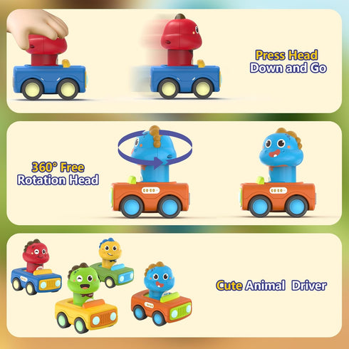 1+ 1-3,Push 12-18 MOONTOY Car Toys for Year Old First Birthday Gifts for Boys,Press and Go Car Toys Baby Animal Racing