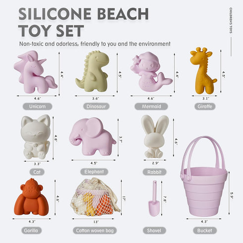 11Pcs Set,Silicone MarcZero Silicone Beach Toys,Collapsible Sand Bucket,Modern Baby Beach Toys,Travel Friendly Beach