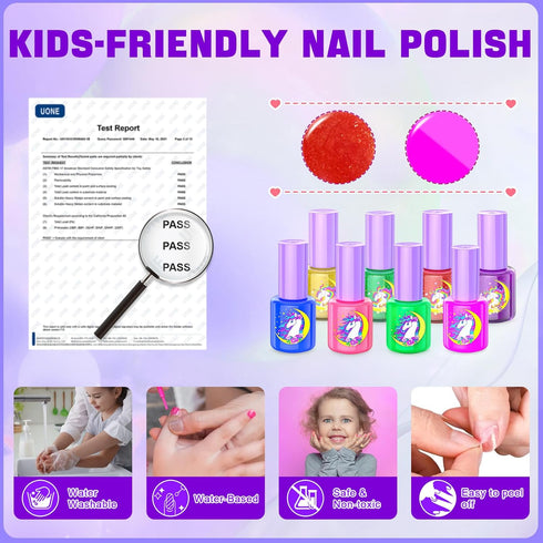 Set 3-12 Kids Nail Polish for Girls, Non-Toxic All-in-One Nail Art Kit with Nail Dryer and Peelable Nail Polish, Ideal