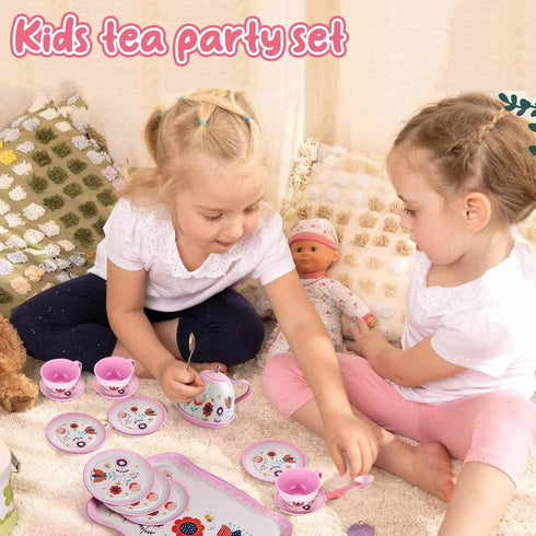Set 3-6 Set, Lajeje Tea Party for Toddlers & Little Girls Ages Princess Pretend Play Kitchen Toy with Tin Tea Desserts