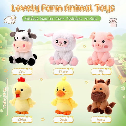 RoundFunny 6 7 Inch Pcs Farm Animals Toys Horse Sheep Cow Duck Chick Pig Large Stuffed Animals Bulk for Woodland Baby
