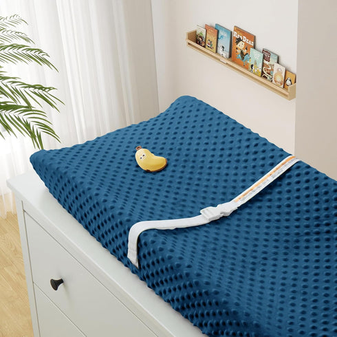 Homiest 2 Pack Changing Pad Cover, White + Light Navy Blue Changing Table Sheets, Ultra Soft Fleece Minky Dot Fabric