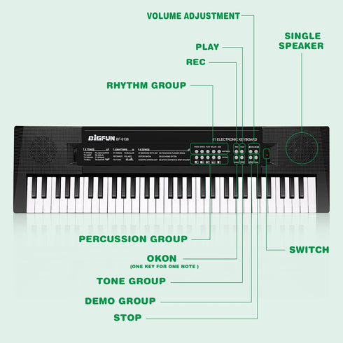 M SANMERSEN Kids Music Piano Keyboard, 61 Keys with Microphone, Portable Teaching Toy for Ages 3-12, Black