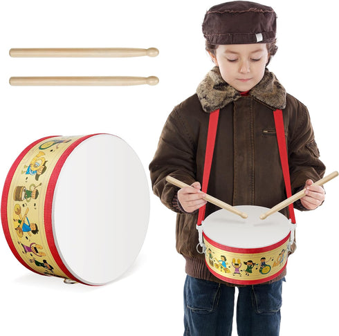 Kids Drum Set, 7.87 in Wooden Toy Drum with Adjustable Strap, Educational Sensory Musical Instrument for Toddlers