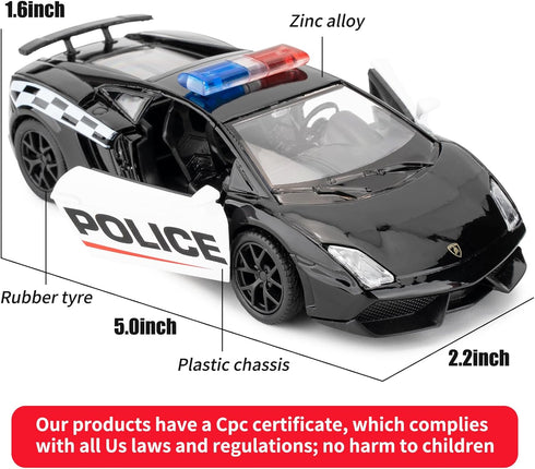 BDTCTK 1/36 Scale Lamborghini Gallardo Police Car Model, Zinc Alloy Die-Cast Pull Back Vehicles Kid Toys for Boy Girl Gift