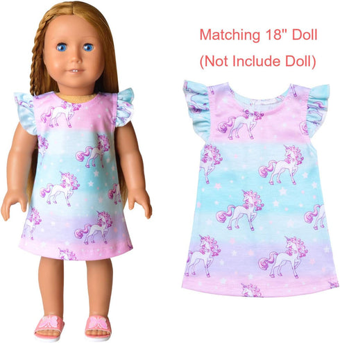 Girls' Matching Nightgowns & Doll Pajamas - Flutter Sleeve Princess Sleepwear