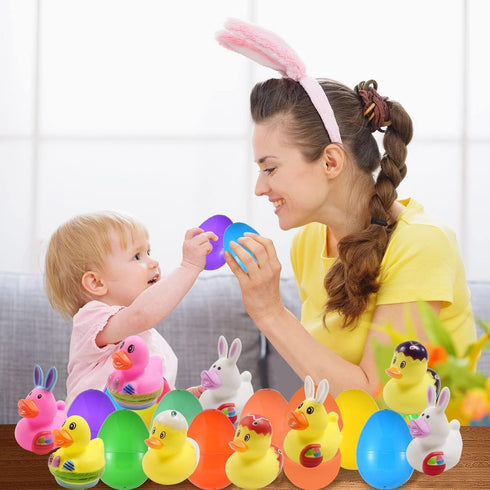 Holydeck 20 Pcs Prefilled Easter Eggs with Rubber Ducks Bright Colorful Easter Eggs Prefilled with Variety Bunny