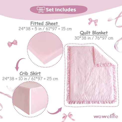 Set 3 Set Wowelife Boho Mini Crib Bedding for Girls, Piece Tufted Jacquard Ruffle Fringe Baby Girl Crib Bedding