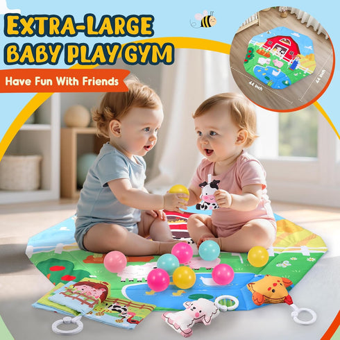Windidi 9-in-1 Tummy 7 0-3-4-6-9-12 Farm Animal Baby Gym Play Mat, Time Mat with Baby Toys, Washable Baby Activity Mat