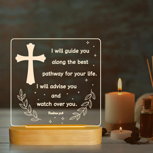 Lampeez Baptism Gift, Cross Night Light Wooden Novelty Lamp Illusion for Kids, Kids Decoration Lamp USB Power Bedroom