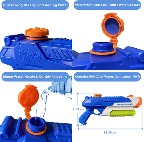 Water Guns for Kids, Summer Soaker Squirt Guns, Outdoor Toy for Ages 3 and Up, 2 Pack (1000cc Blue)