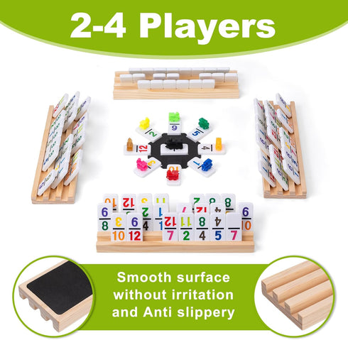 Set 4 12 91 Mexican Train Dominoes with Wooden Trays - Double Dominoes Game with Number Tiles, Portable Carrying Case