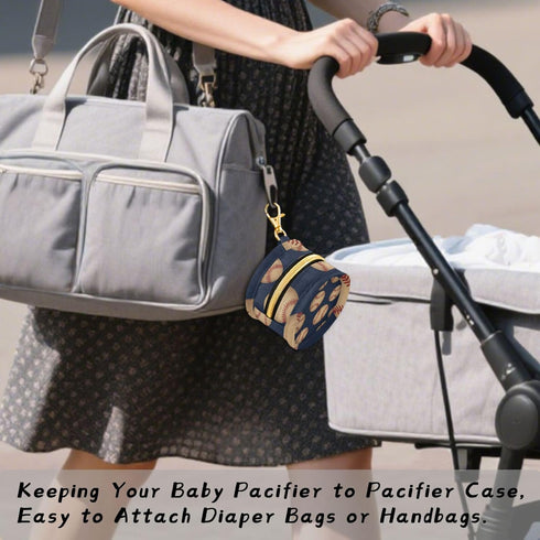 PYBUG Baseball Round Pacifier Storage Case, Polyester & TPU Lined with Hook Buckle, Pacifier Container Box for Baby