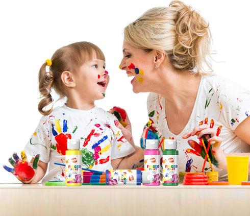 Set 3+ Early Learning Kids Paint Washable Finger Paint with Assorted Painting Brushes Sponges Portable Case for Kids