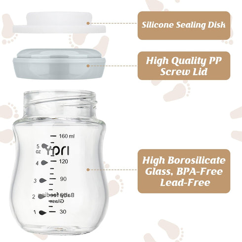 5.4oz 4 Pack yanyoyo Glass Breastmilk Storage Bottles, Wide Neck Breast Milk Containers, BPA-Free, Lead-Free, Fits