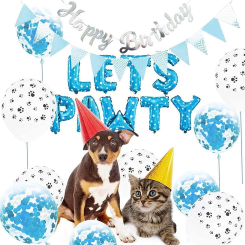 Dog Cat Birthday Party Supplies - Paw Print Balloons, Sequined Balloons, Happy Birthday Banner Decoration