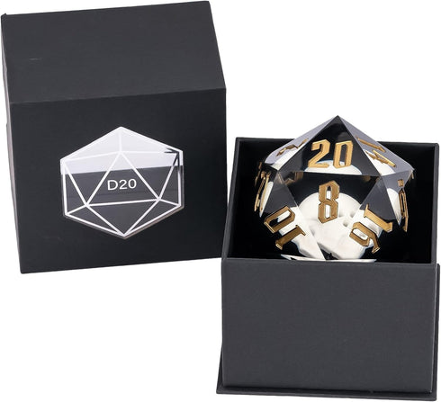 D20 55mm 20 D20 Cusdie Large Dice with Sharp Edges, D&D Sided Dice, Handmade DND Giant for RPG, Table Games(White