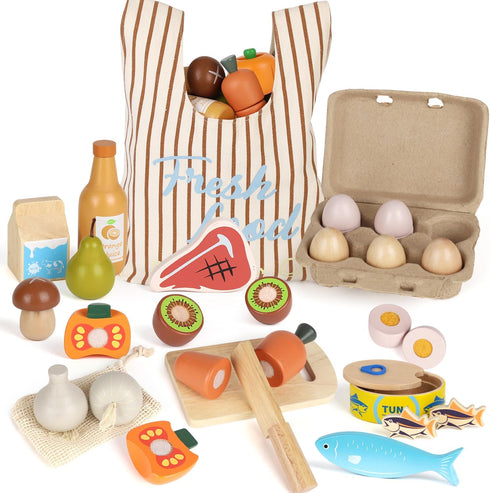 Lehoo Castle Wooden Play Food Sets for Kids Kitchen, Food Toys for