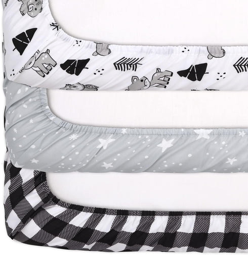 The Peanutshell Mini Crib Sheet Set: 3 Pack for Pack n Play, Playard, Playpen, Mini Crib - Woodland Animals Multiuse