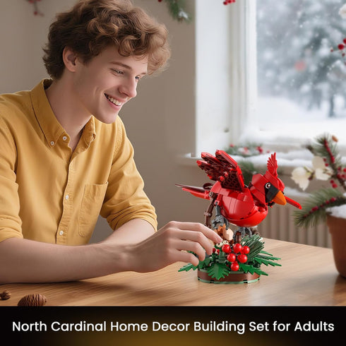 JAKI Northern Cardinal Building Kit, Red Bird with Holly Plant Botanical Collection Building Toys, Relaxing Build