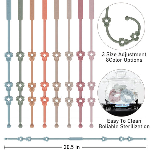 Toy Safety Straps - Adjustable Silicone Pacifier Clips for Strollers, High Chair, Car Seat, 4 Pack