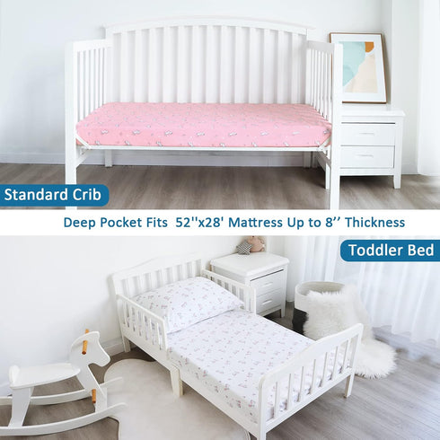 2-Pack, 52'' 28'' Girl Crib Sheets Fitted x for Standard Crib & Toddler Mattress, Soft and Breathable Material, Neutral