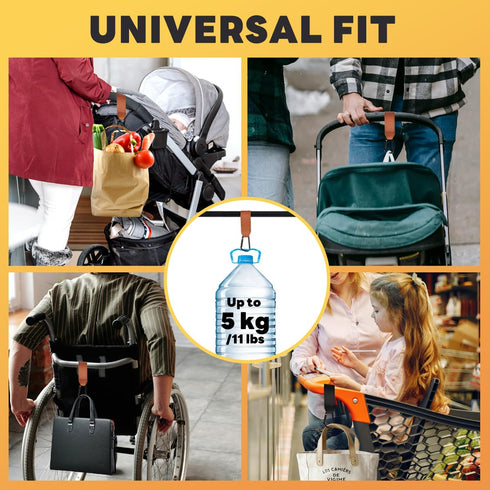 4pcs Stroller Hooks - Pushchair Clips, Multifunctional Hooks for Bags, Bike Car Storage (Brown Black)