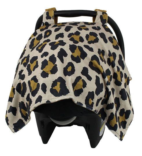 Dear Baby Gear Deluxe Car Seat Canopy in Gold Leopard Print, 40 x 30 Inches, Custom Print Lightweight Double Layer