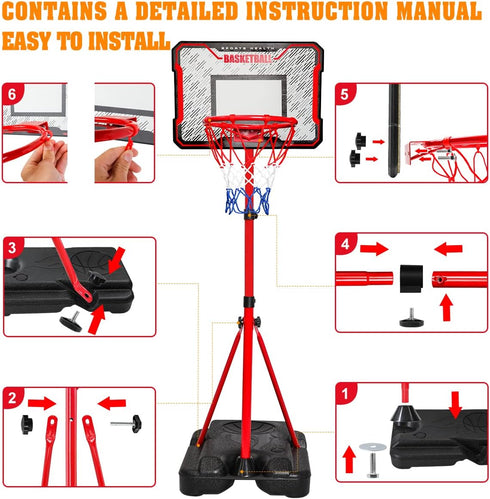 Meland Kids Basketball Hoop, Adjustable Height 3.4ft-6.2ft, Indoor Outdoor Basketball Goal for Boys 3-8