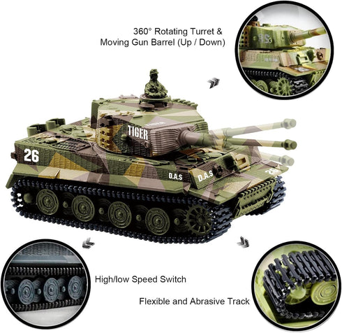 1:72 Cheerwing German Tiger I Panzer Tank Remote Control Mini RC Tank with Rotating Turret and Sound