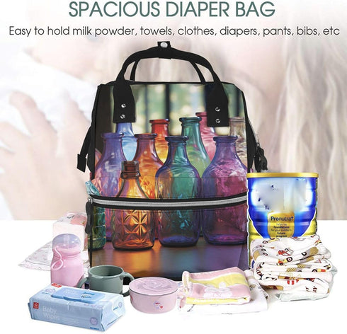 FZQVSLCM Backpack Mummy Backpacks Daypack Diaper Bag for Women Large Capacity Nappy Bag Colorful Glass Bottle Casual