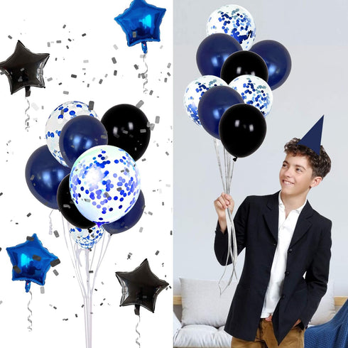 13th Birthday Decorations for Boys - Dark Blue HAPPY BIRTHDAY Banner and Silver Number 13 Balloons, Party Supplies