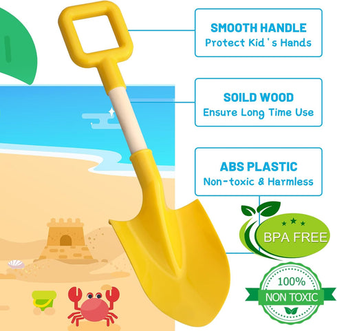 Amarlozn 16" Summer Beach Sand Shovels Toy for Kids, Jumbo Gardening Tool Kit, Sturdy Long Handheld Wooden ABS Plastic