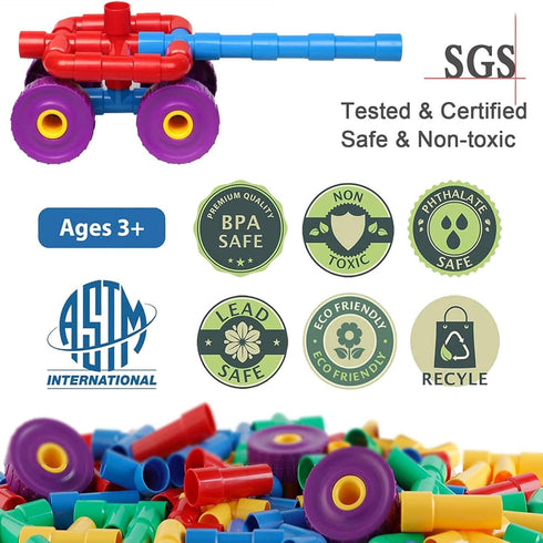 ZOZOPLAY 64 Set 3+ STEM Learning Toy Tubular Pipes & Spouts & Joints Piece Build Bicycle, Tank, Scootie, Moter Skills