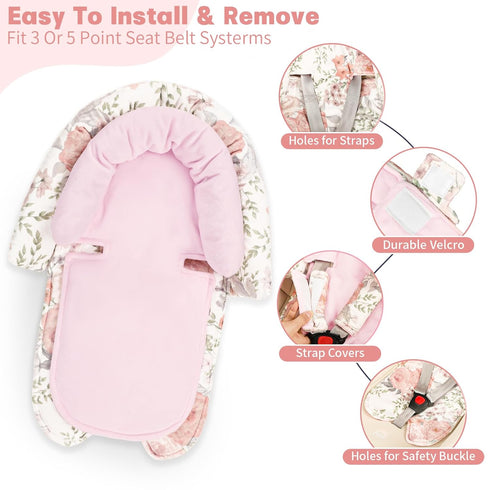 Infant Car Seat Insert, Baby Car Seat Head & Body Support with Strap Pads, Soft Newborn Preemie Carseat Insert Cushion