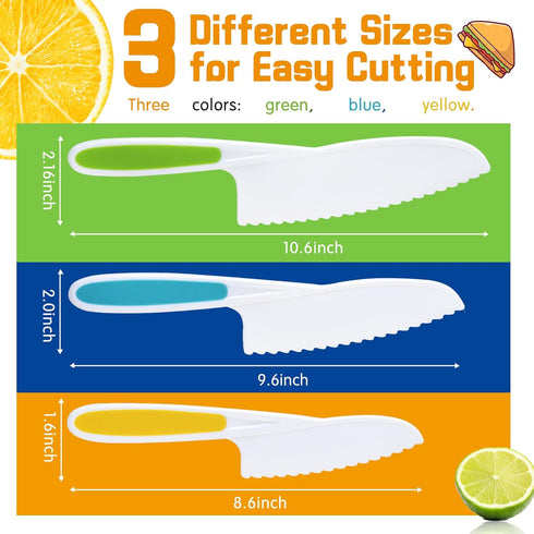 Montessori Toddler Knife Set, 3PCS Kids Safe Knives for Real Cooking, Toddler Friendly Kitchen Tools