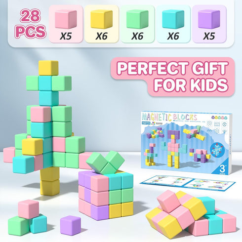 1.34in 1-3, 3+ Magnetic Blocks for Toddlers, Macaron Magnetic Building Cubes for Kids Ages Stem Preschool Stack
