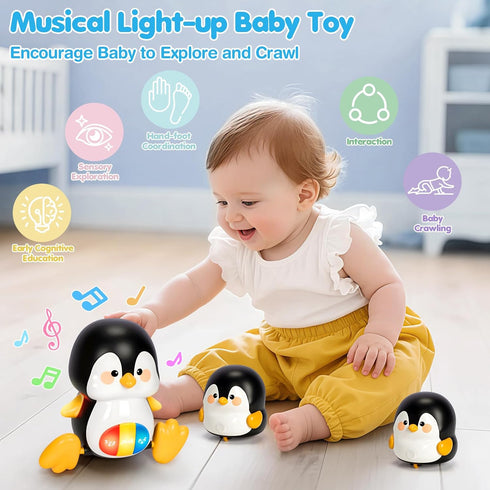 6-12 Tummy 6 7 8 9 10 11 1 Baby Toys Months, Musical Penguins Crawling Infant Toys, Early Learning Toy for Time