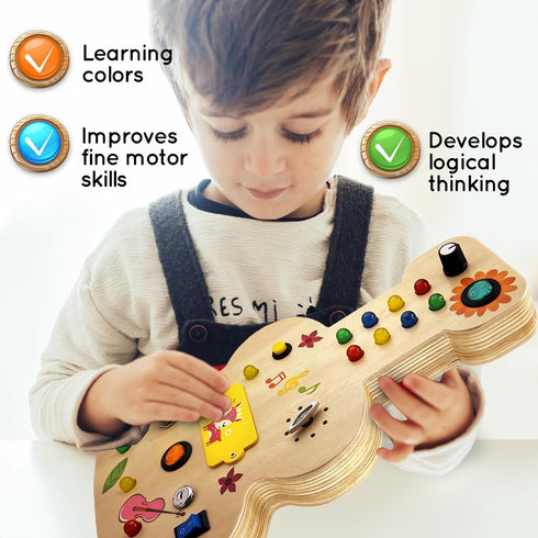 Wooden Montessori Musical Busy Board for Toddlers - Enhance Sensory and Motor Skills for 3-5 Year-Olds